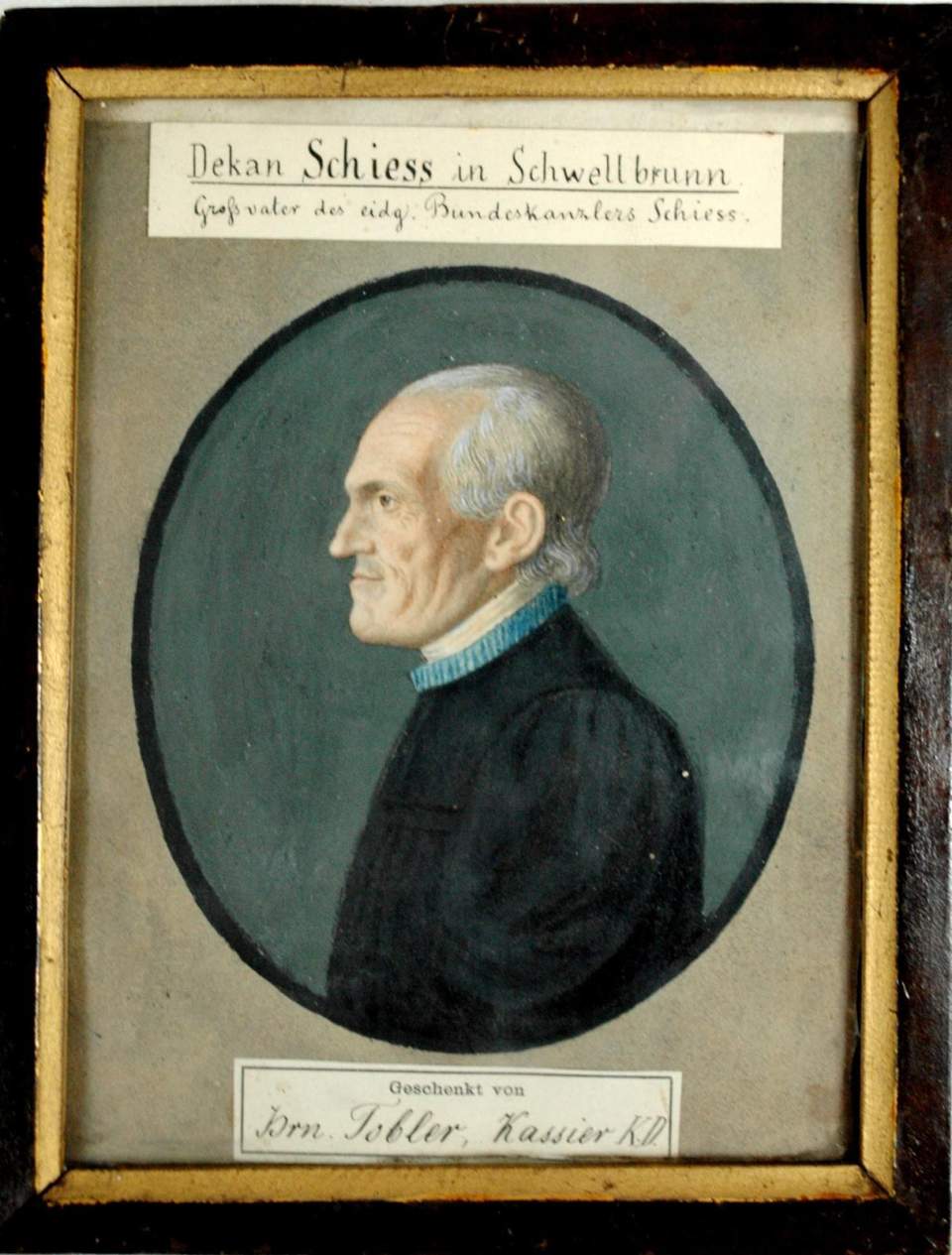 Aquarellporträt von Dekan Schiess (Pfarrer in Schwellbrunn)