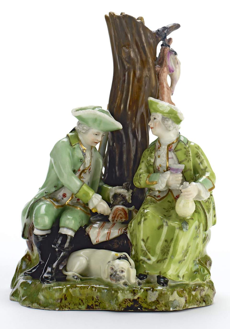 Jagdgruppe, Jägerin und Jäger beim Schinkenmahl