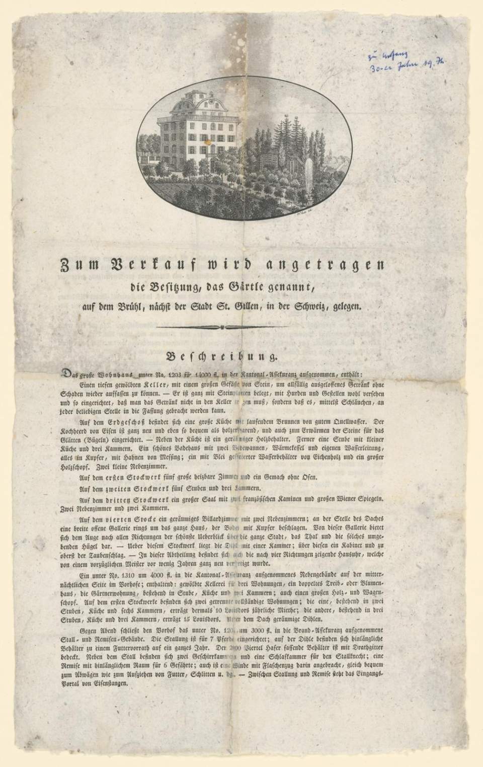 Verkaufsannonce Haus zum Gärtle St.Gallen