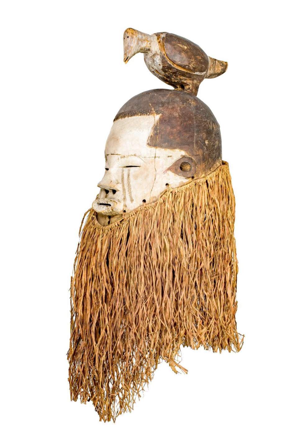 Maske der Suku,  Helmmaske mit Vogelaufsatz „hemba“