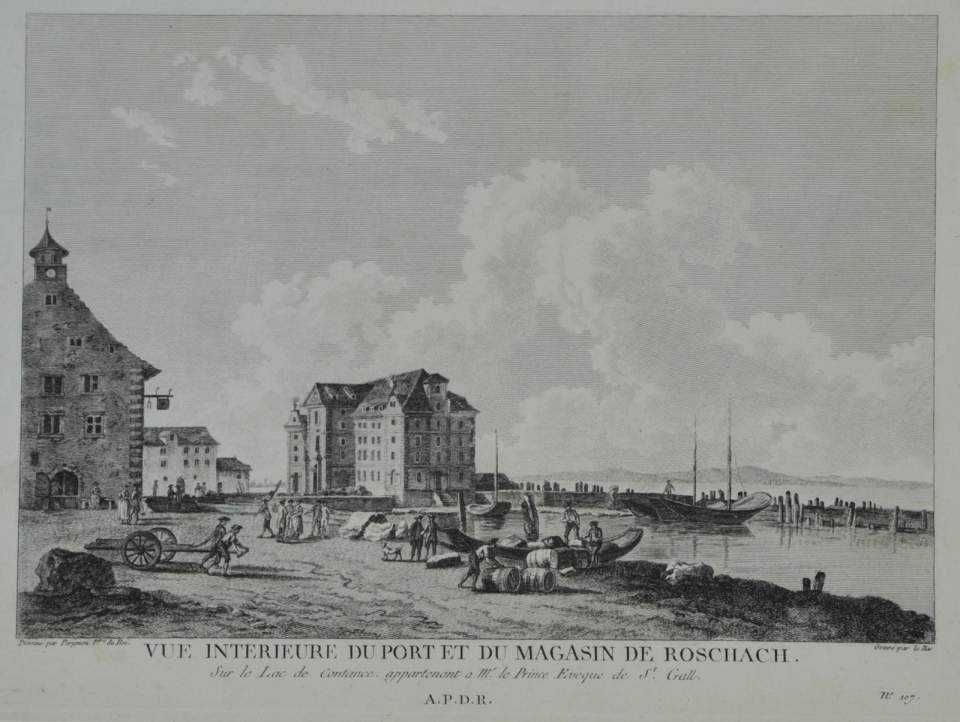 Ansicht Hafen Rorschach; Vue interieure du Port et du Magasin de Rorschach