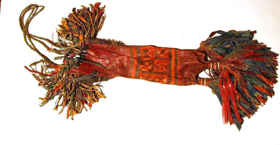 Beutel, länglich mit Trageschlaufe rot, grün