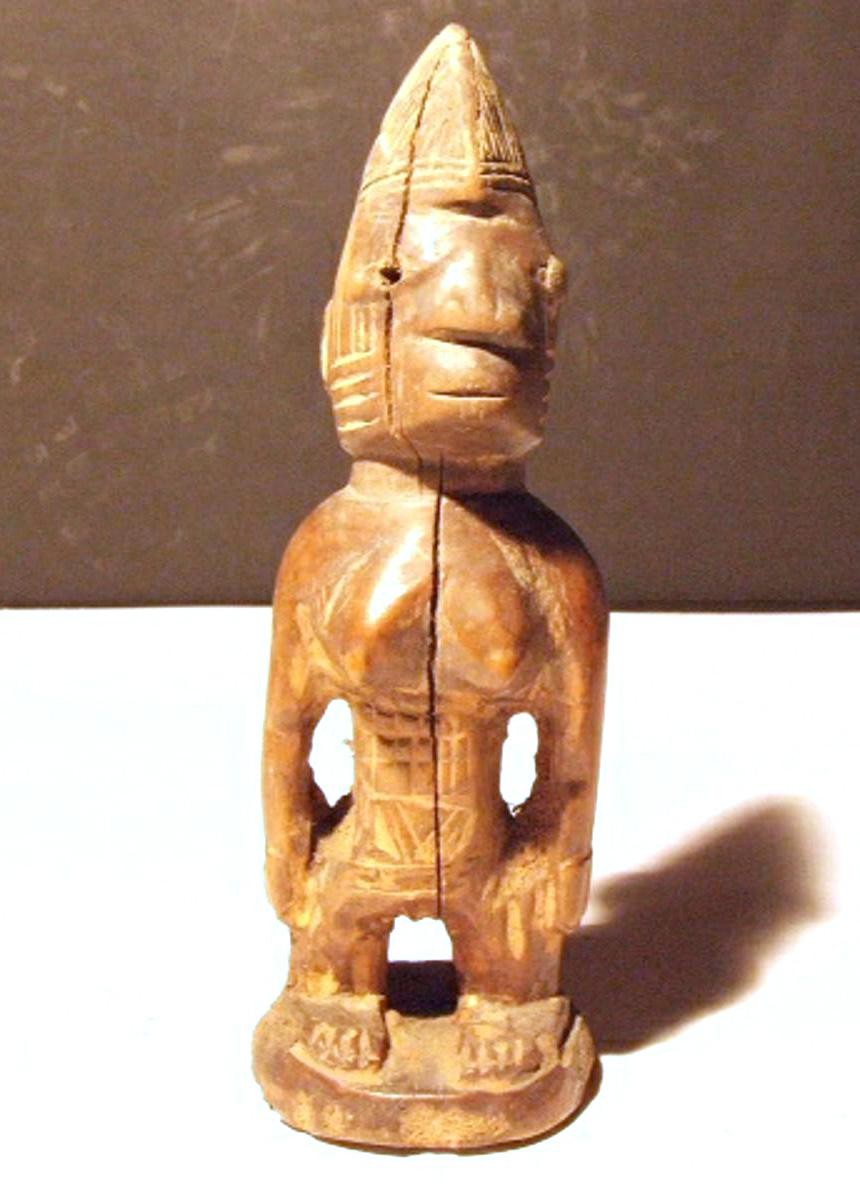 Holzfigur, Idebji-Figur, weiblich, Zwillingsfigur