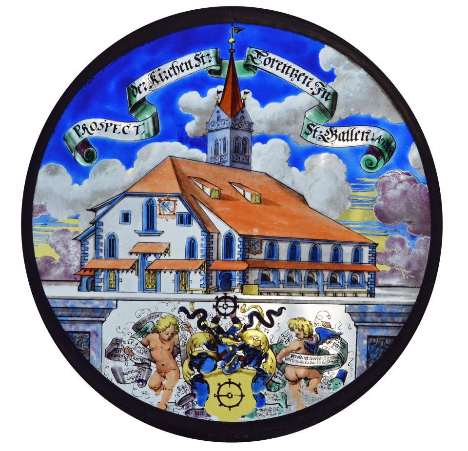Wappenscheibe Hektor Gmünder (Ansicht St. Laurenzenkirche in St. Gallen)