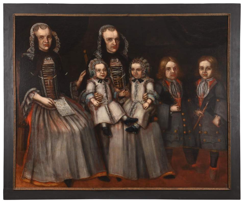 Anna Maria und Barbara Kunkler mit ihren Zwillingen, Kinderporträt