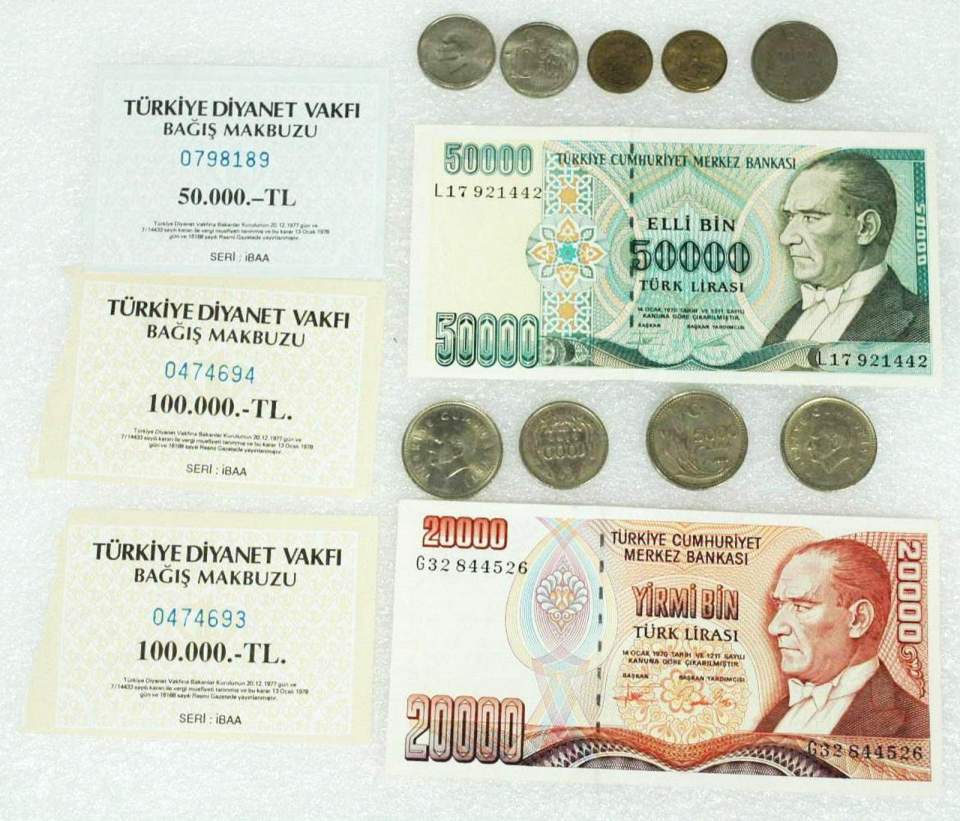 Münzen, Papiergeld, Spendencoupons