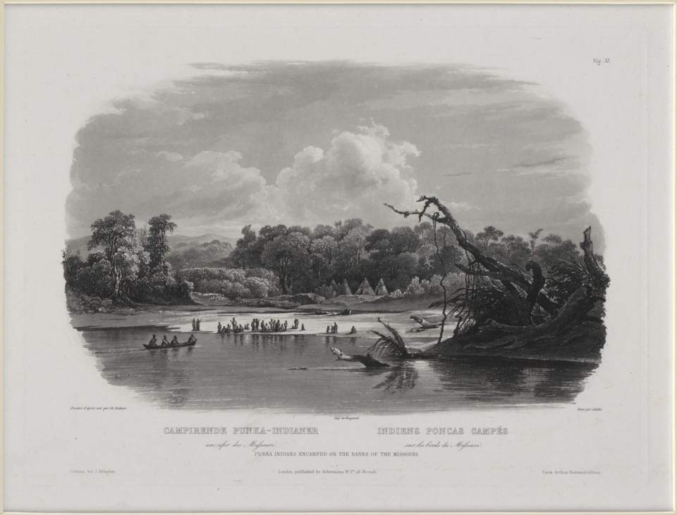 Campierende Punka-Indianer, Vignette, Karl Bodmer 