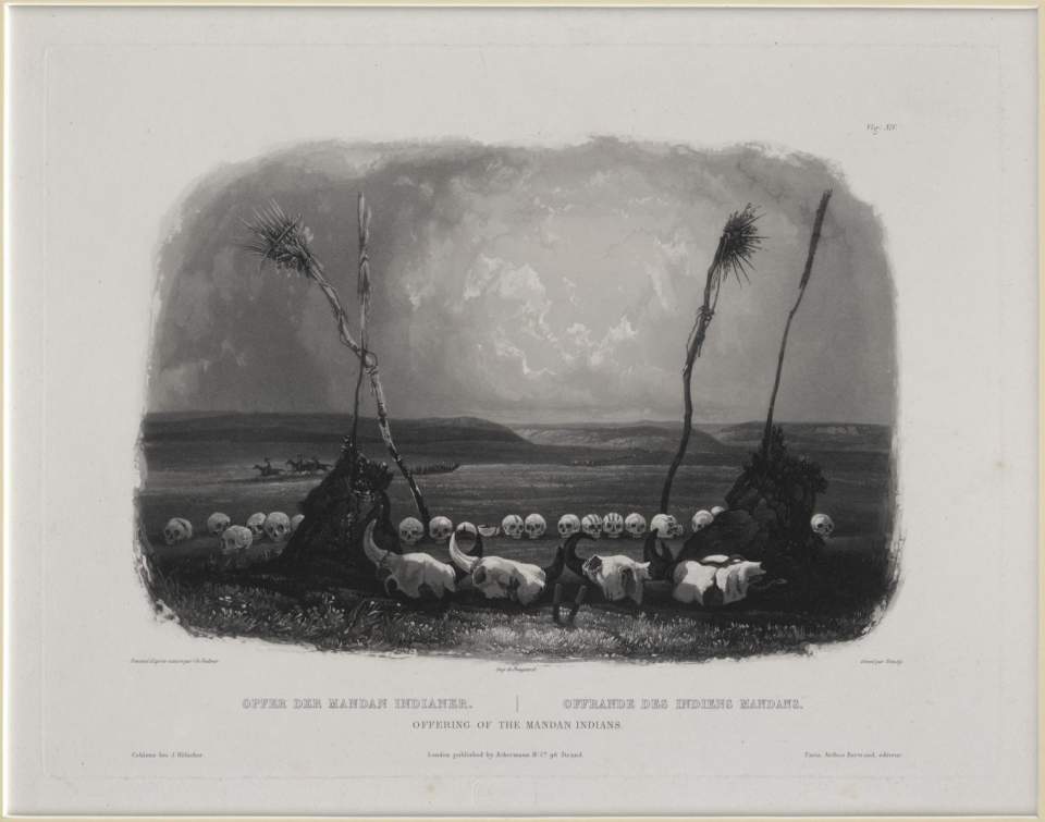 Opfer der Mandan Indianer, Vignette, Karl Bodmer 