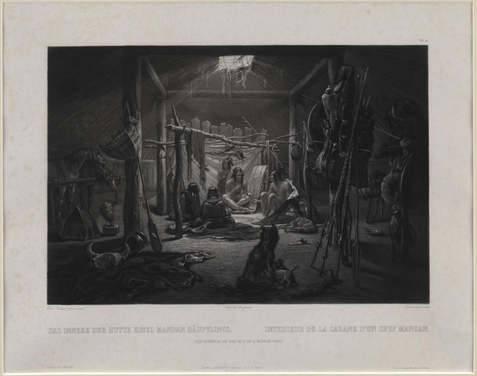 Das Innere der Hütte eines Mandan Häuptlings, Tableau, Karl Bodmer 