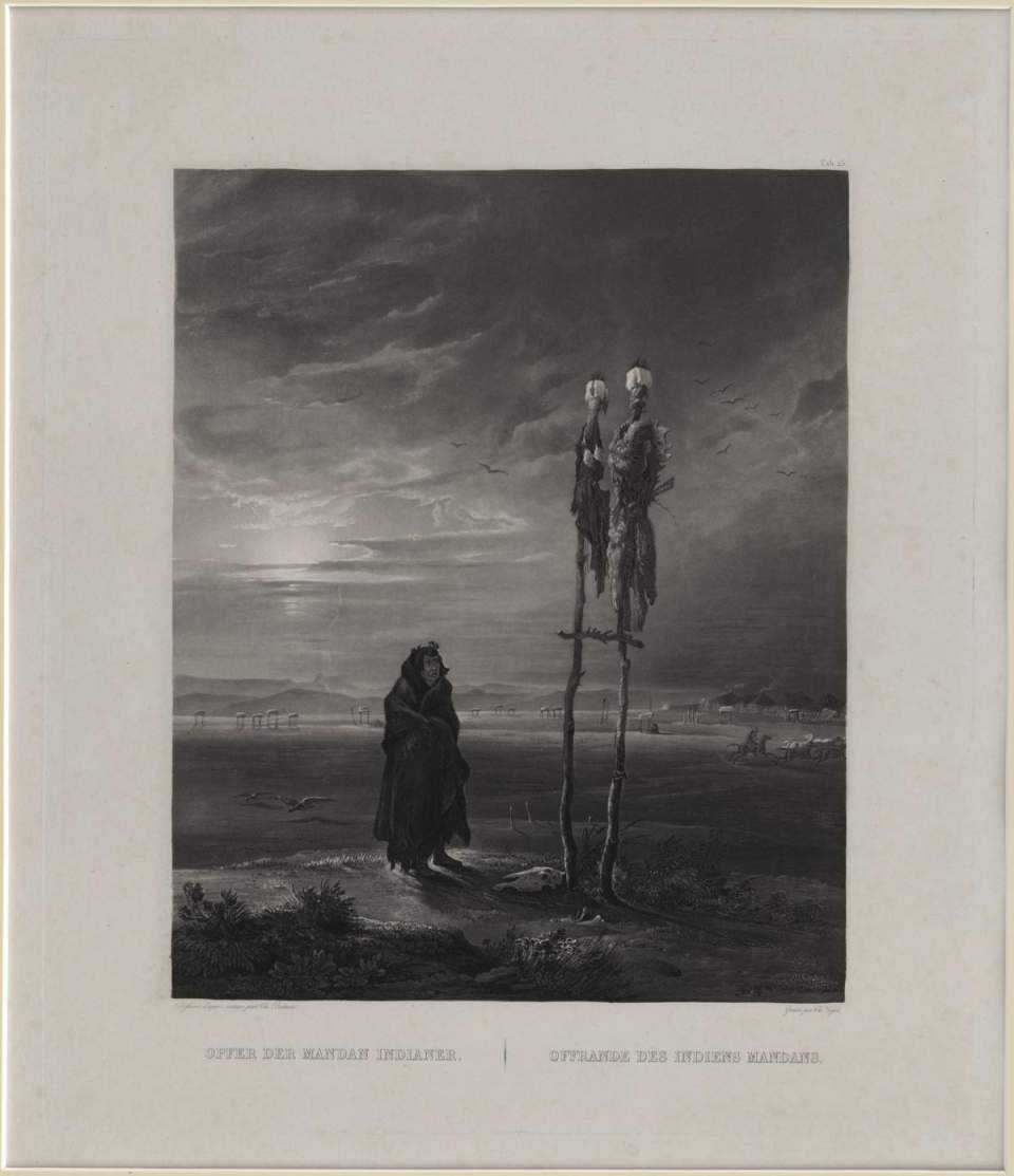 Opfer der Mandan Indianer, Tableau, Karl Bodmer 