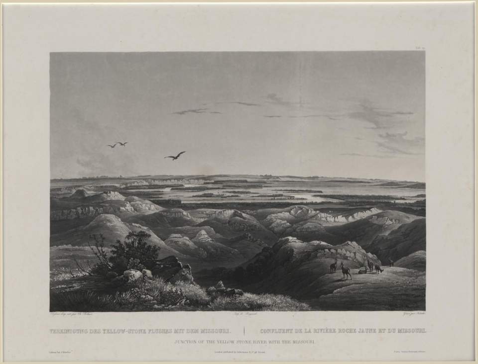 Vereinigung des Yellow-Stone Flusses mit dem Missouri, Tableau, Karl Bodmer 