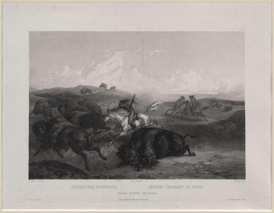 Indianische Bisonjagd, Tableau, Karl Bodmer 