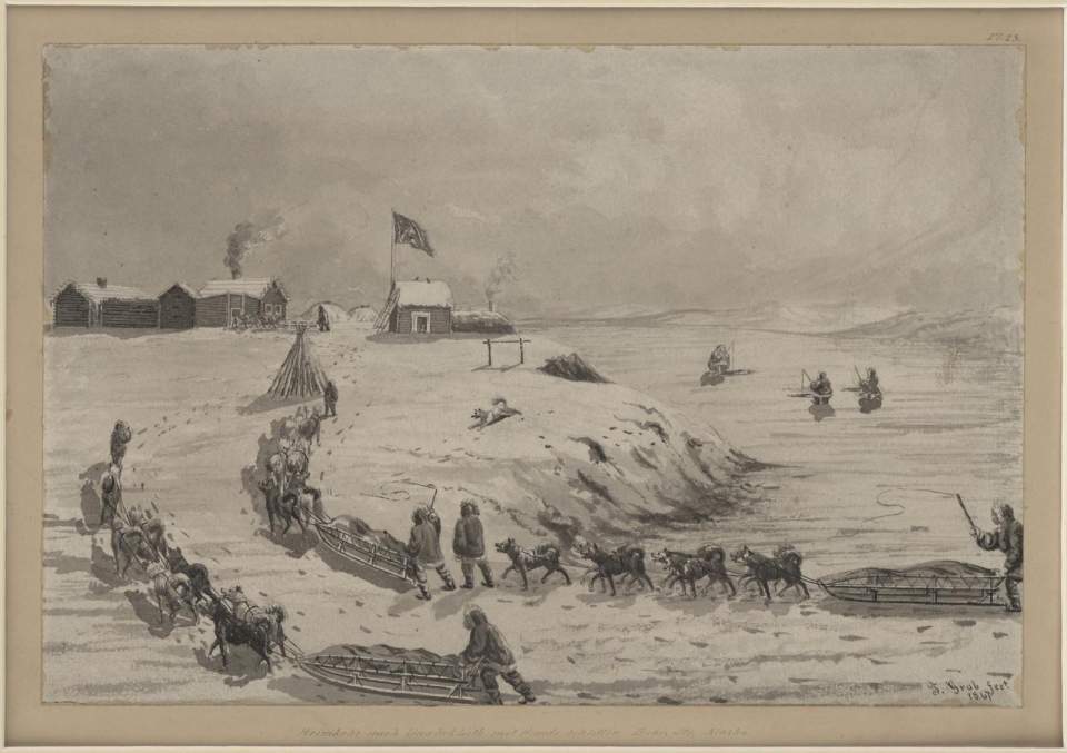 Trautmann Grob, Tuschezeichnung, Heimkehr nach Unalaklith, 1867