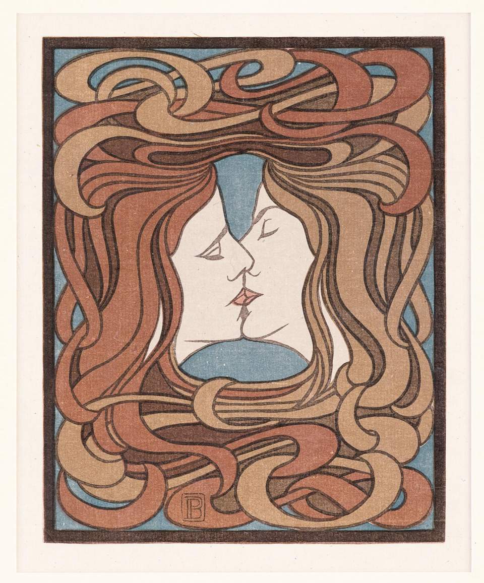 Farbholzschnitt (Maschinendruck) "Der Kuss" 1898