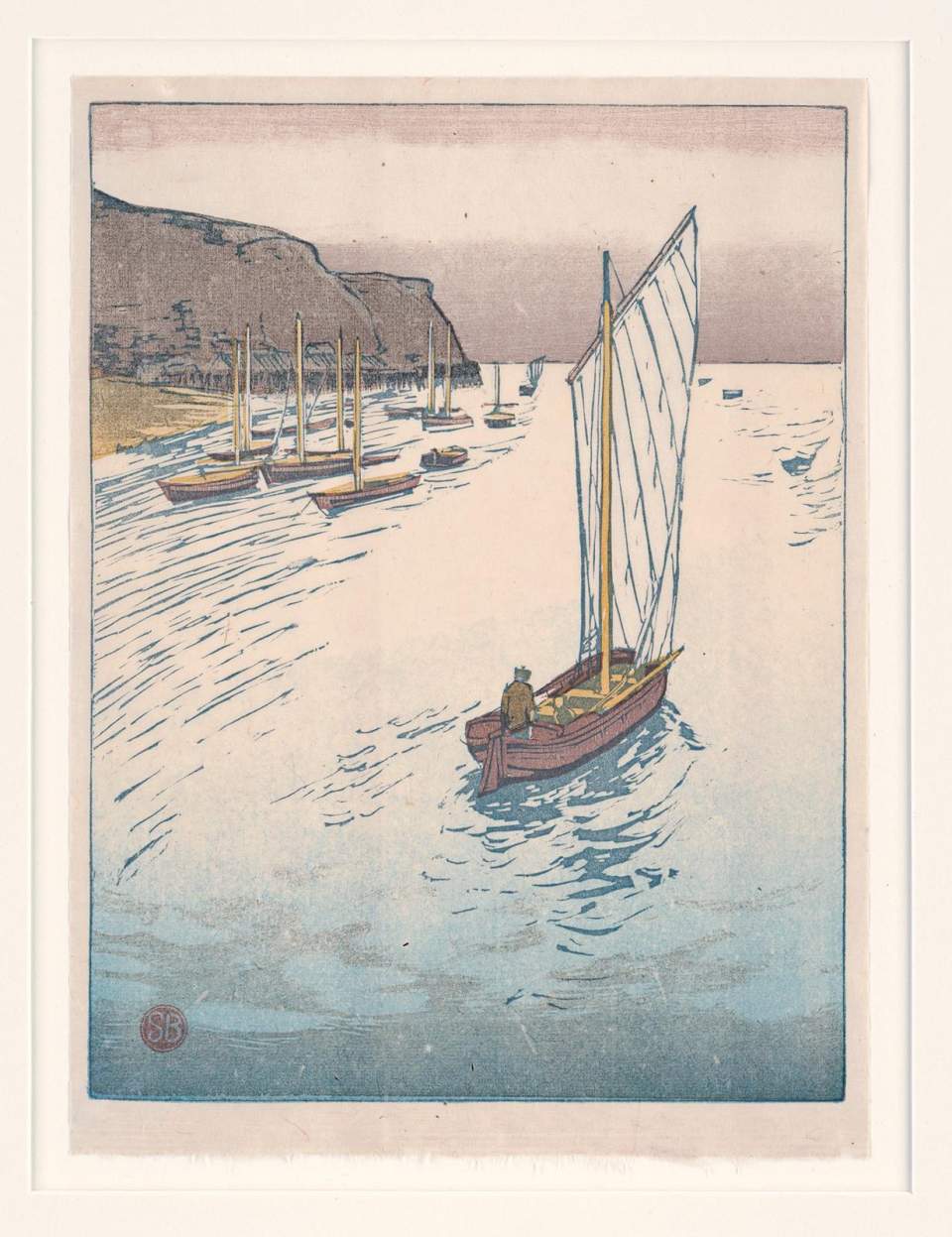 Farbholzschnitt "Segelboote"