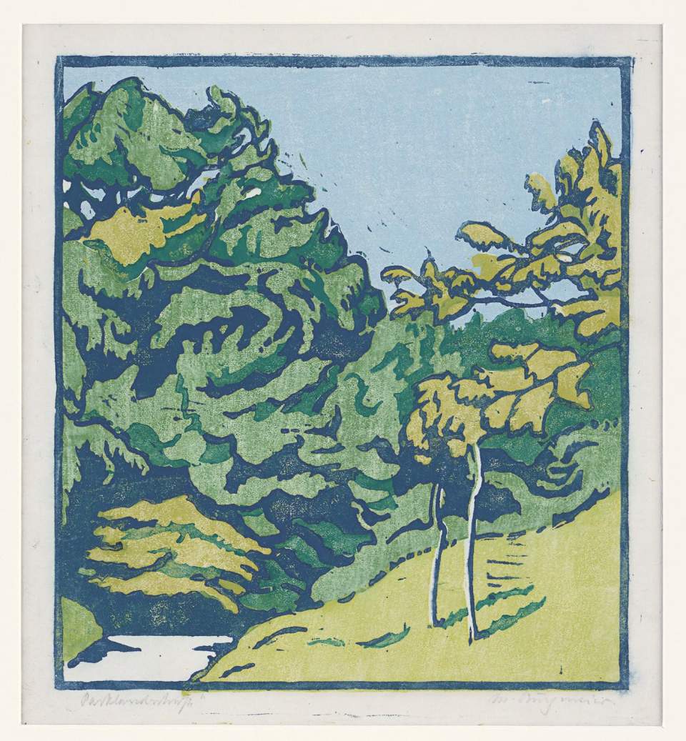 Farbholzschnitt Parklandschaft