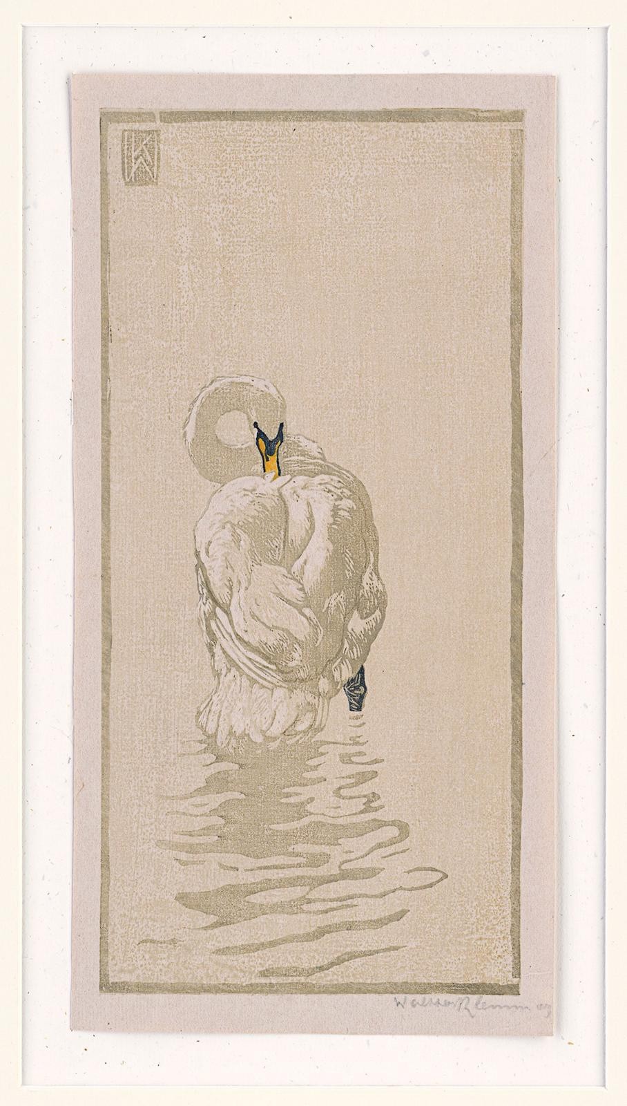 Farbholzschnitt "Schwan", Schwäne