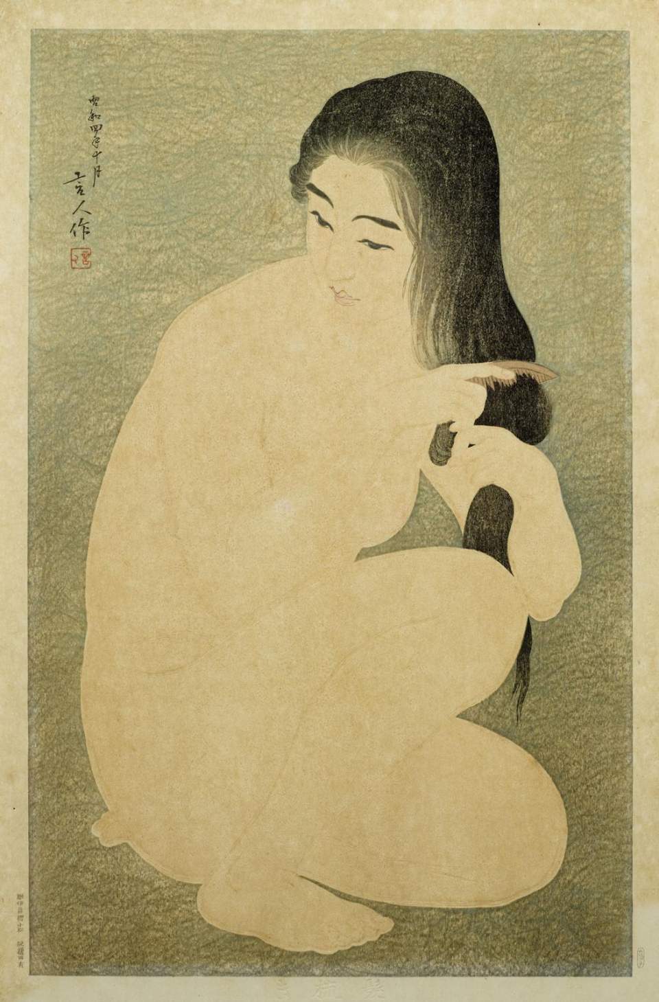 Farbholzschnitt "Kamisuki" (junge Frau)