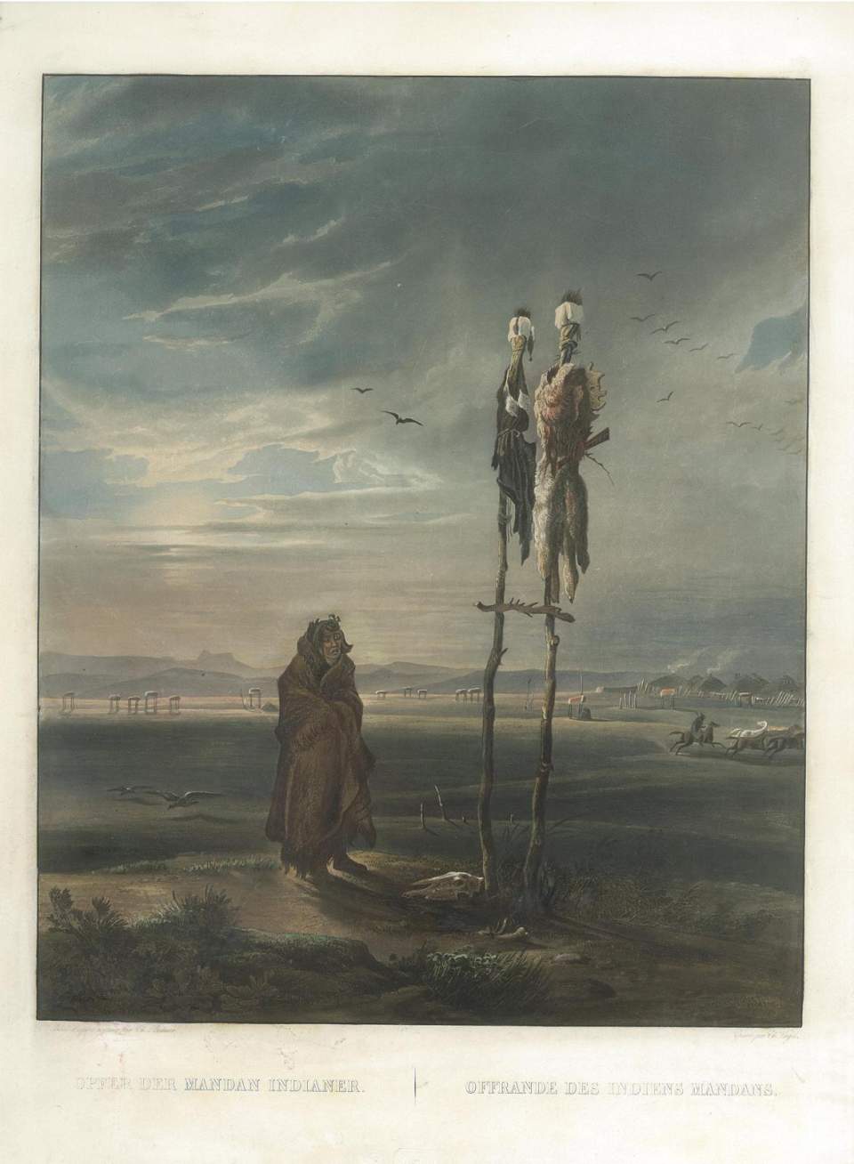 Opfer der Mandan Indianer, Tableau, Karl Bodmer 