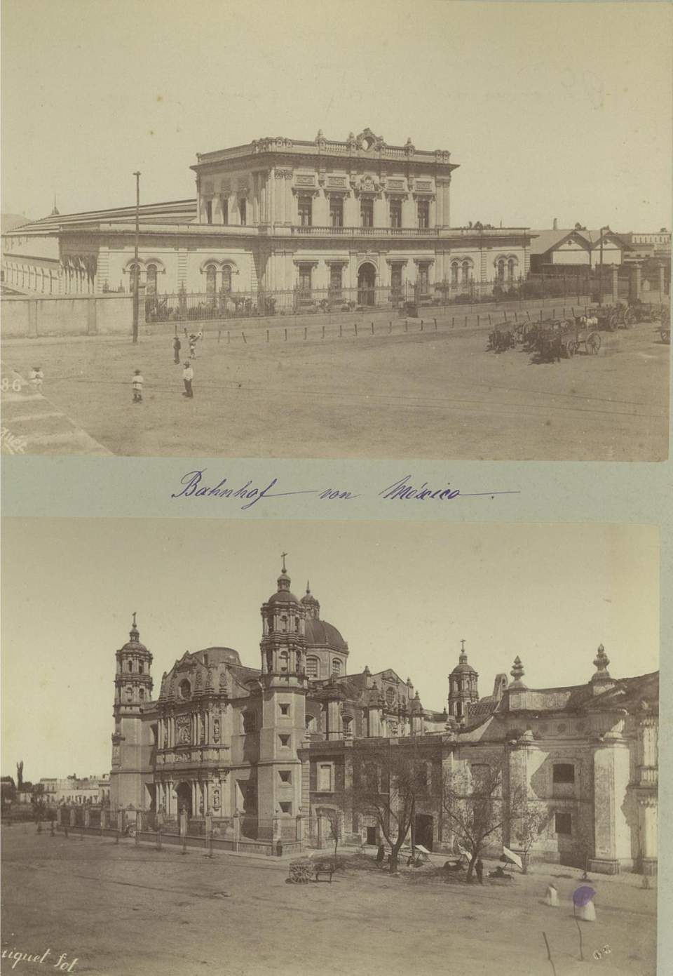 2 Fotografien, Bahnhof v. Mexiko, Fassade Kathedrale von Guadelupe