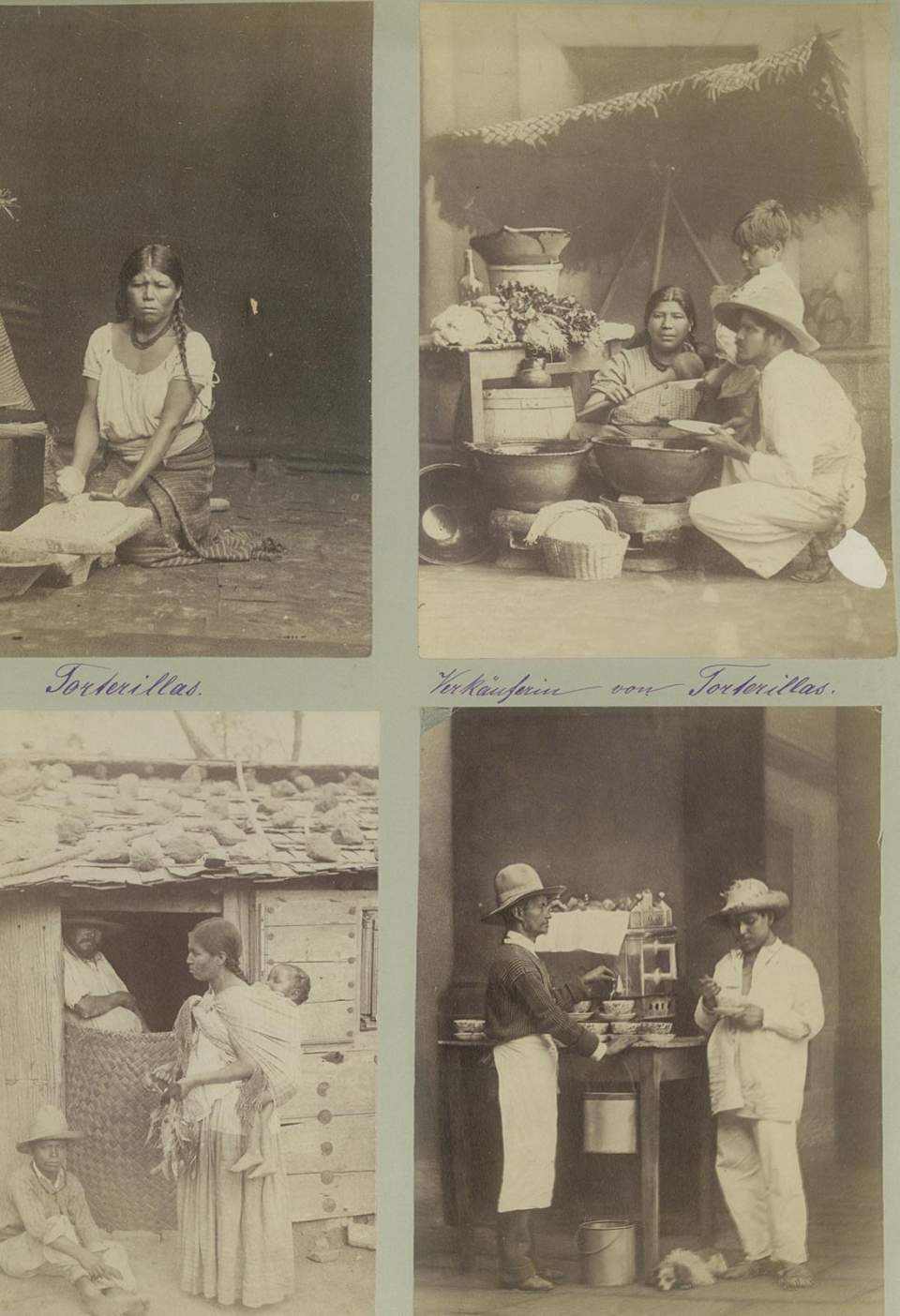 4 Fotografien, Verkäufer Torterillas, Kaffee, Enten, Mexiko