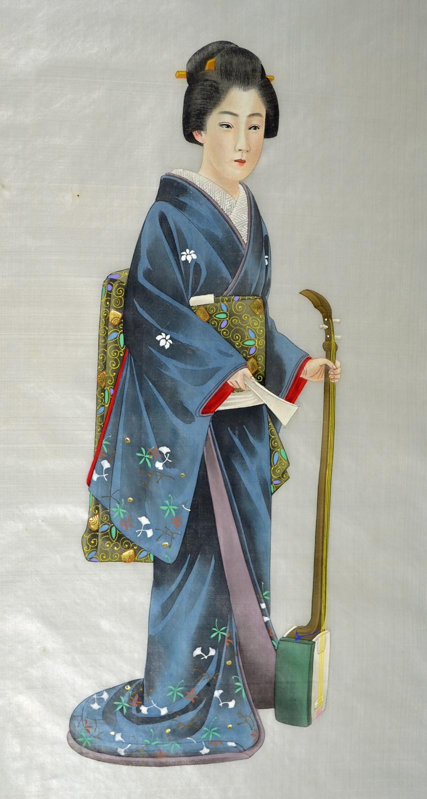 10 japanische Hängerollen und 2 Textilbilder "Yokohama-e“, um 1900