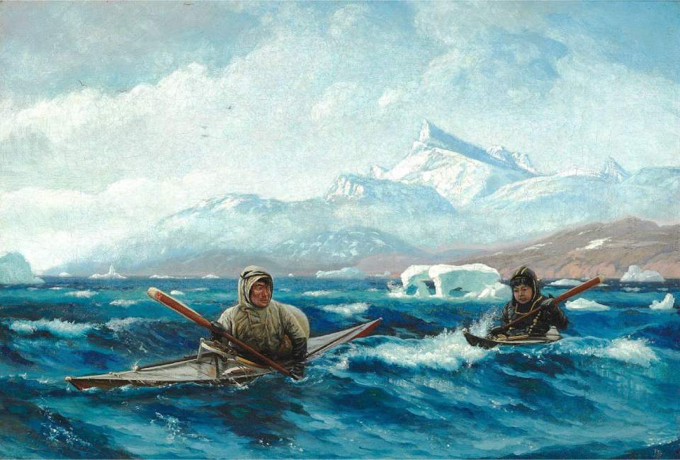 Fischer in Kayak mit seinem Sohn, Kajak
