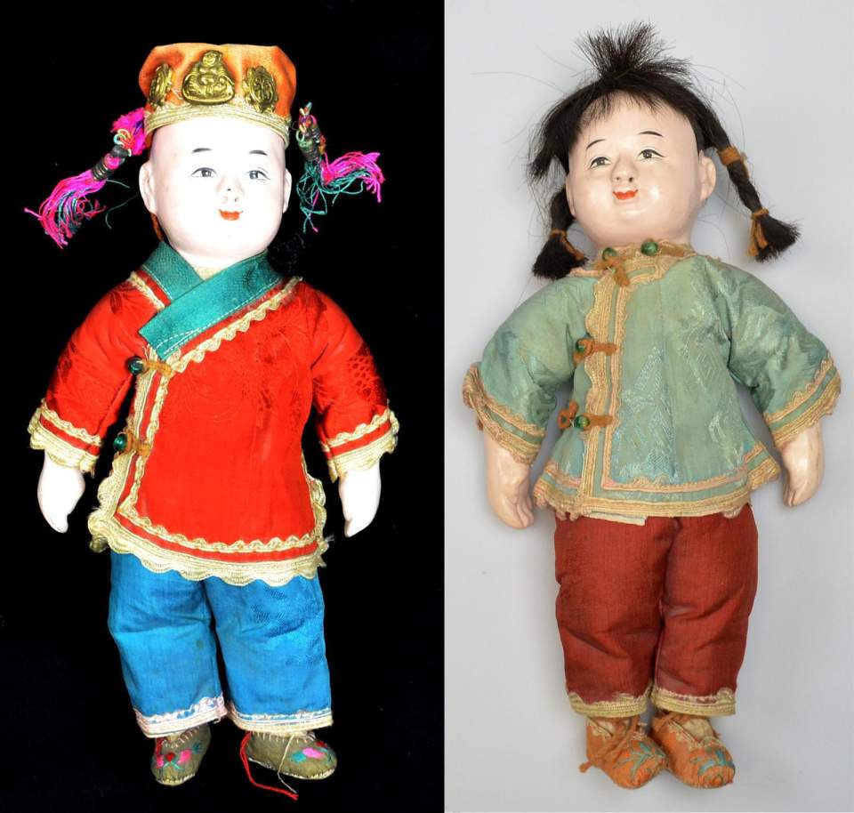 2 Puppenfiguren aus Gips, weibl., männl.