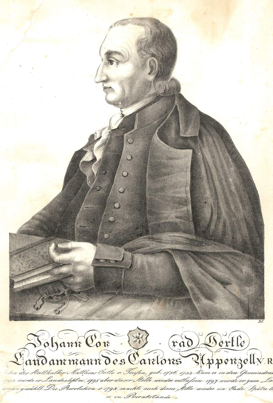 Lithografie, Bildnis des Joh. Conrad Örtle, Landammann des Kantons Appenzell AR