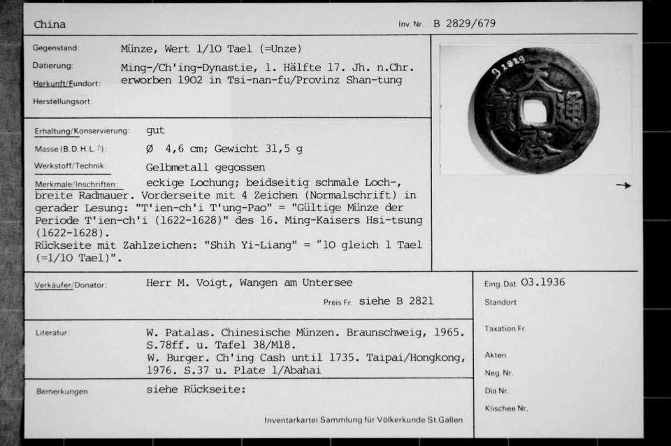 Münze, 1/10 Tael (= Unze)