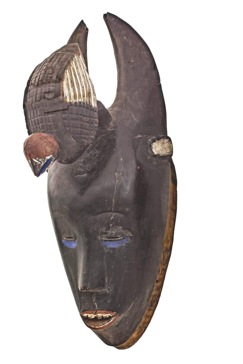 Maske vom Typ „gu“ mit Büffelhorn- und Vogelaufsatz