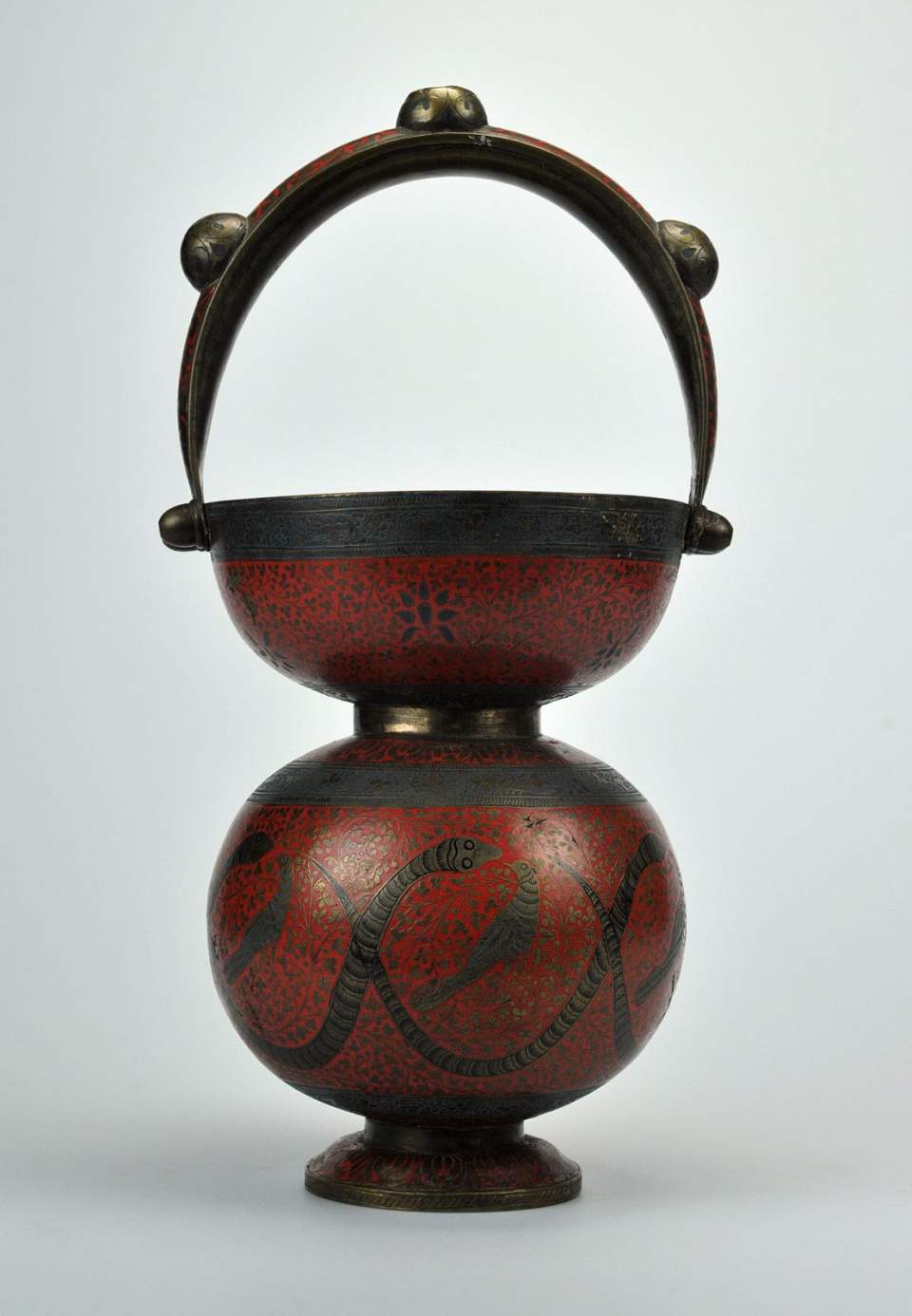 Vase, Messing, rot - schwarz - blau lackiert