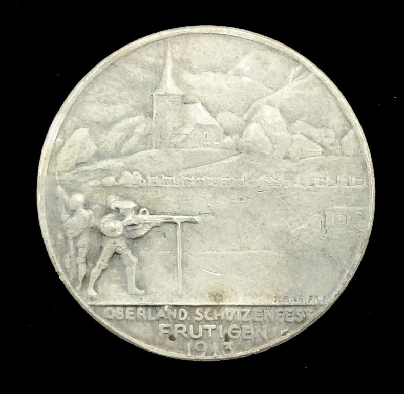 Medaille Bern. Oberl. Schützenfest Frutigen, Eröffnung d. Lötschbergbahn