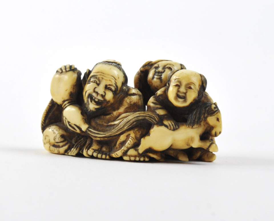 Netsuke-Katabori mit Sennin Chokaro / Tsugen