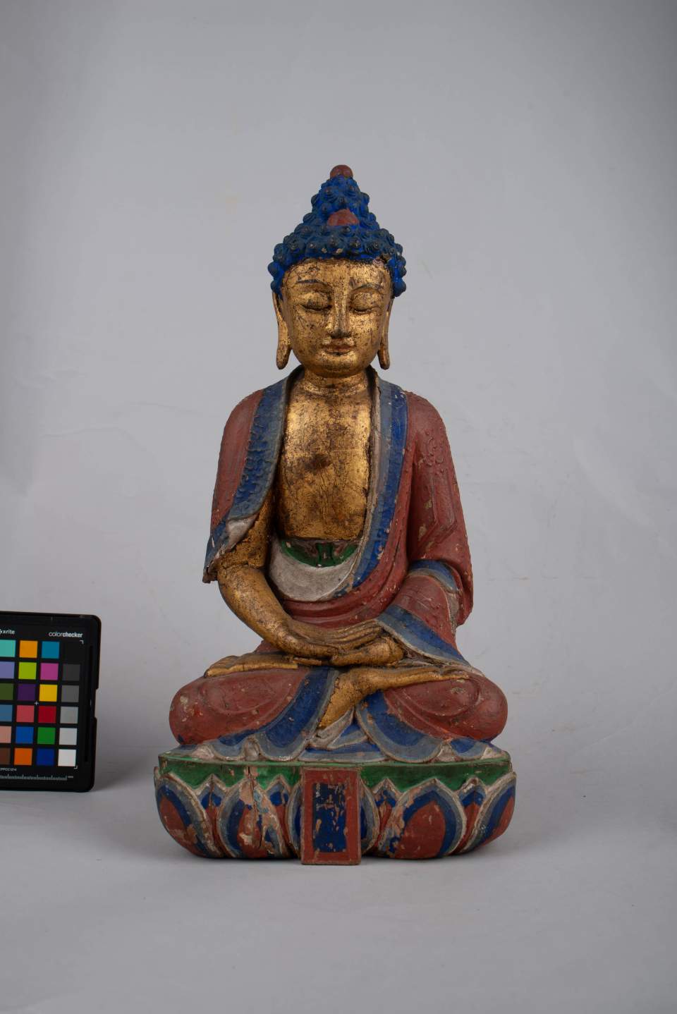 Holzfigur bemalt, Buddha