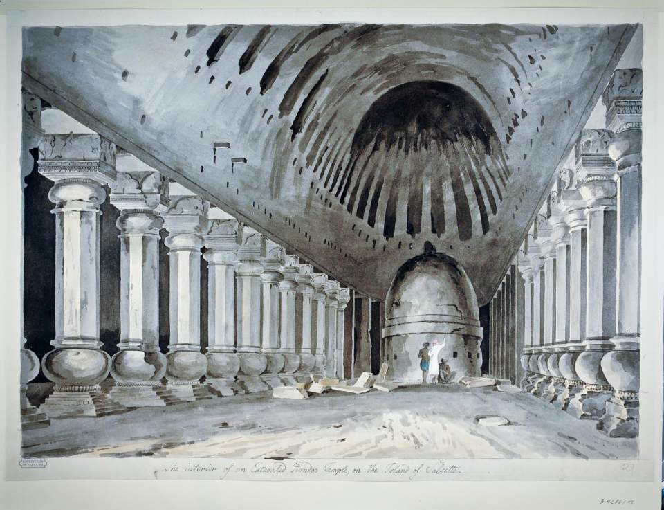 Das Innere der Caity-Halle von Kanherî, Insel Salsette