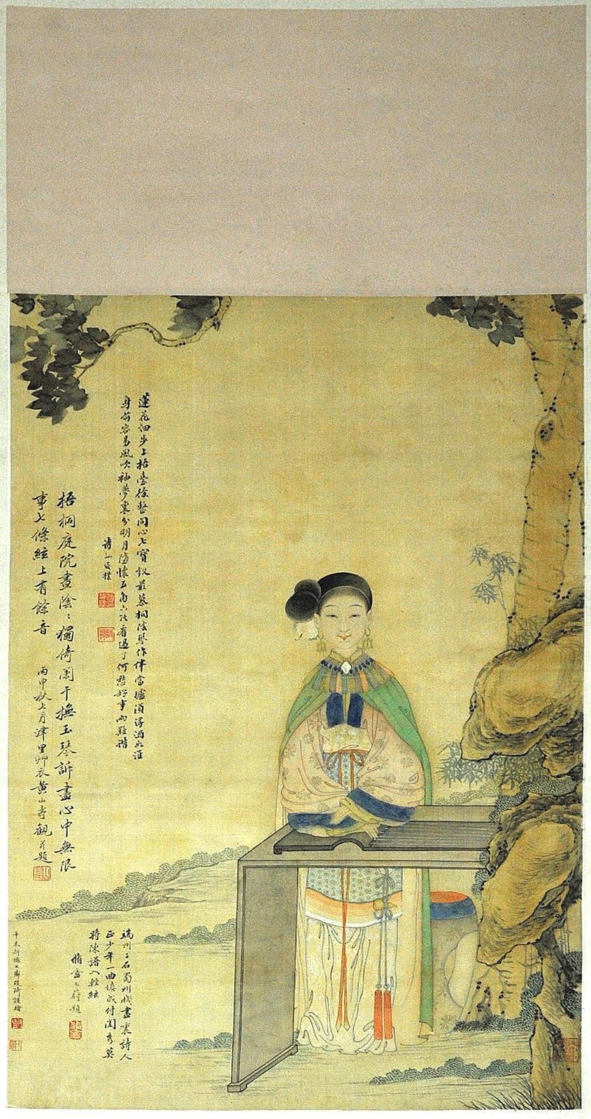 Gai Qi zugeschrieben (1774-1829) "Dame im Garten, Die Zither Ch'in spielend" 