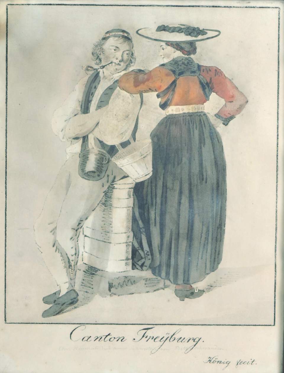 Trachtenbild Kanton Freiburg, Chr. Heumann und seine Schwester