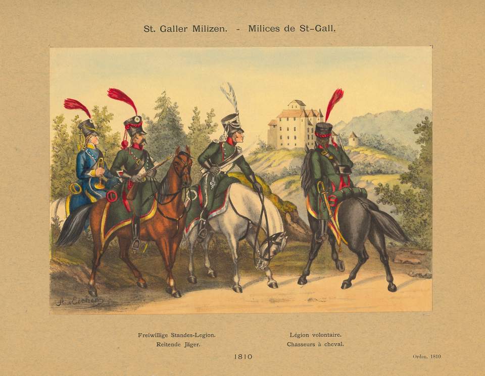 Aquarelle von St.Galler Stadtmilizen
