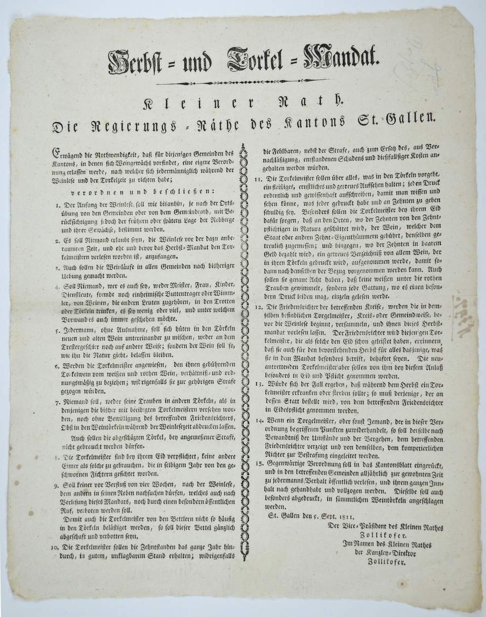 Herbst- und Torkelmandat für den Kanton St.Gallen, 1811