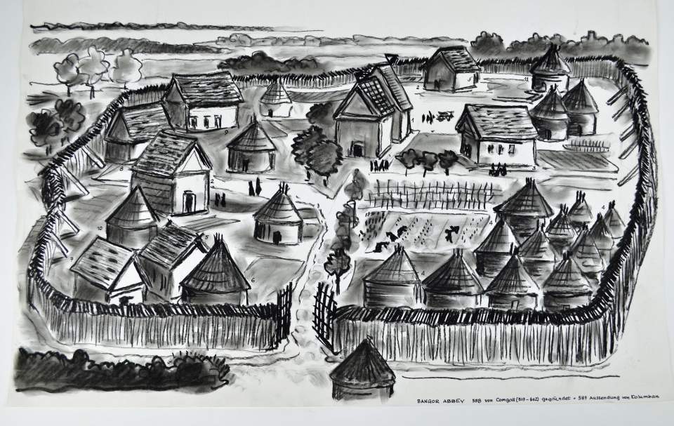 Zeichnung Kloster Bangor in Nordirland