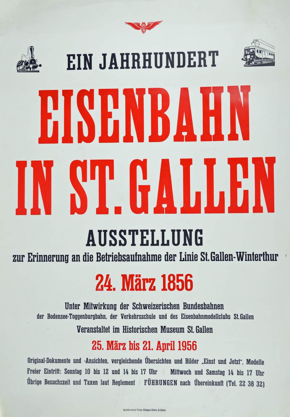 Plakat zur Ausstellung „Ein Jahrhundert Eisenbahn in St.Gallen“, 1956