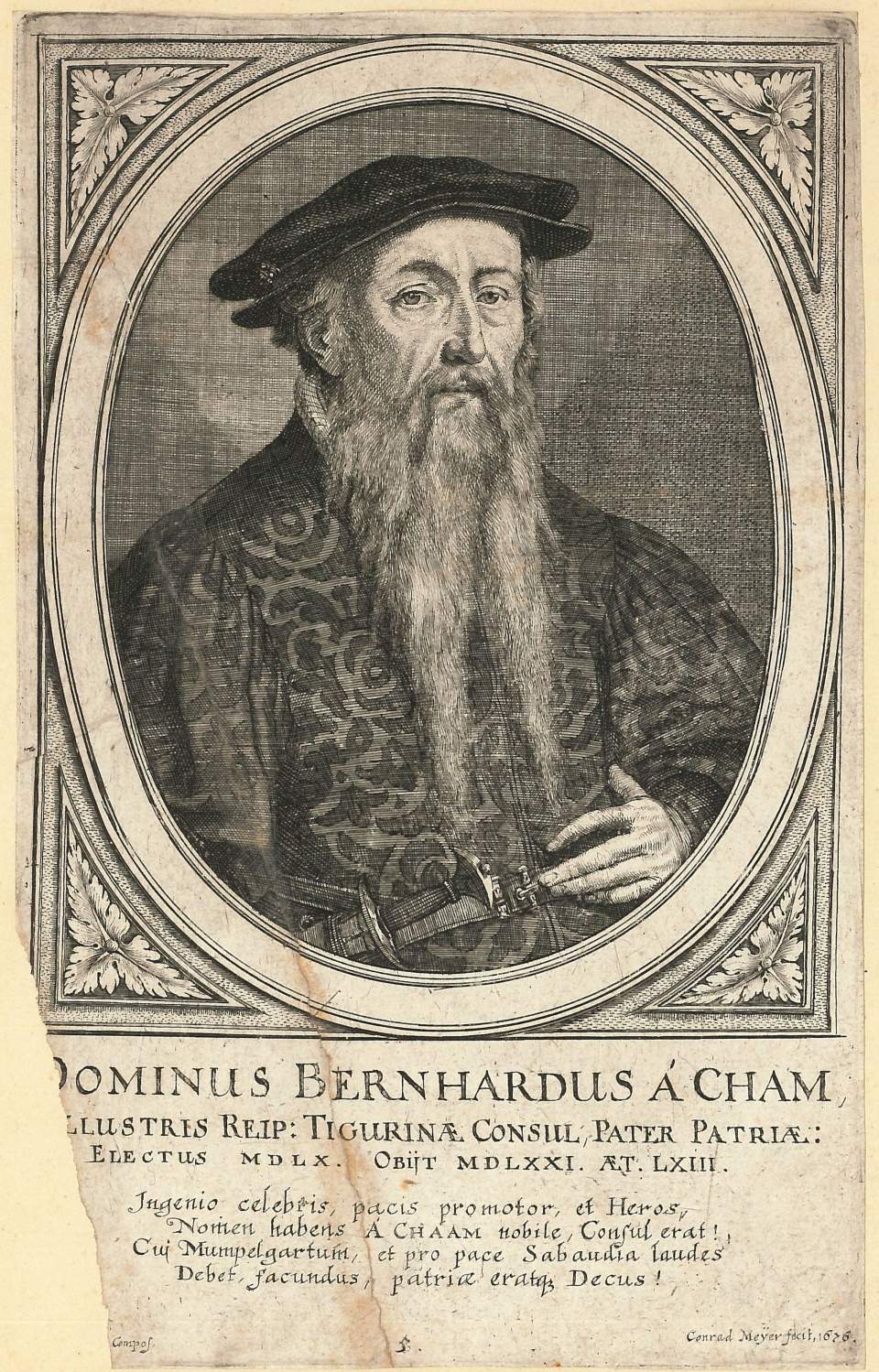 Porträt  dominus Bernhardus à Cham, Bürgermeister von Zürich 1560 - 1571
