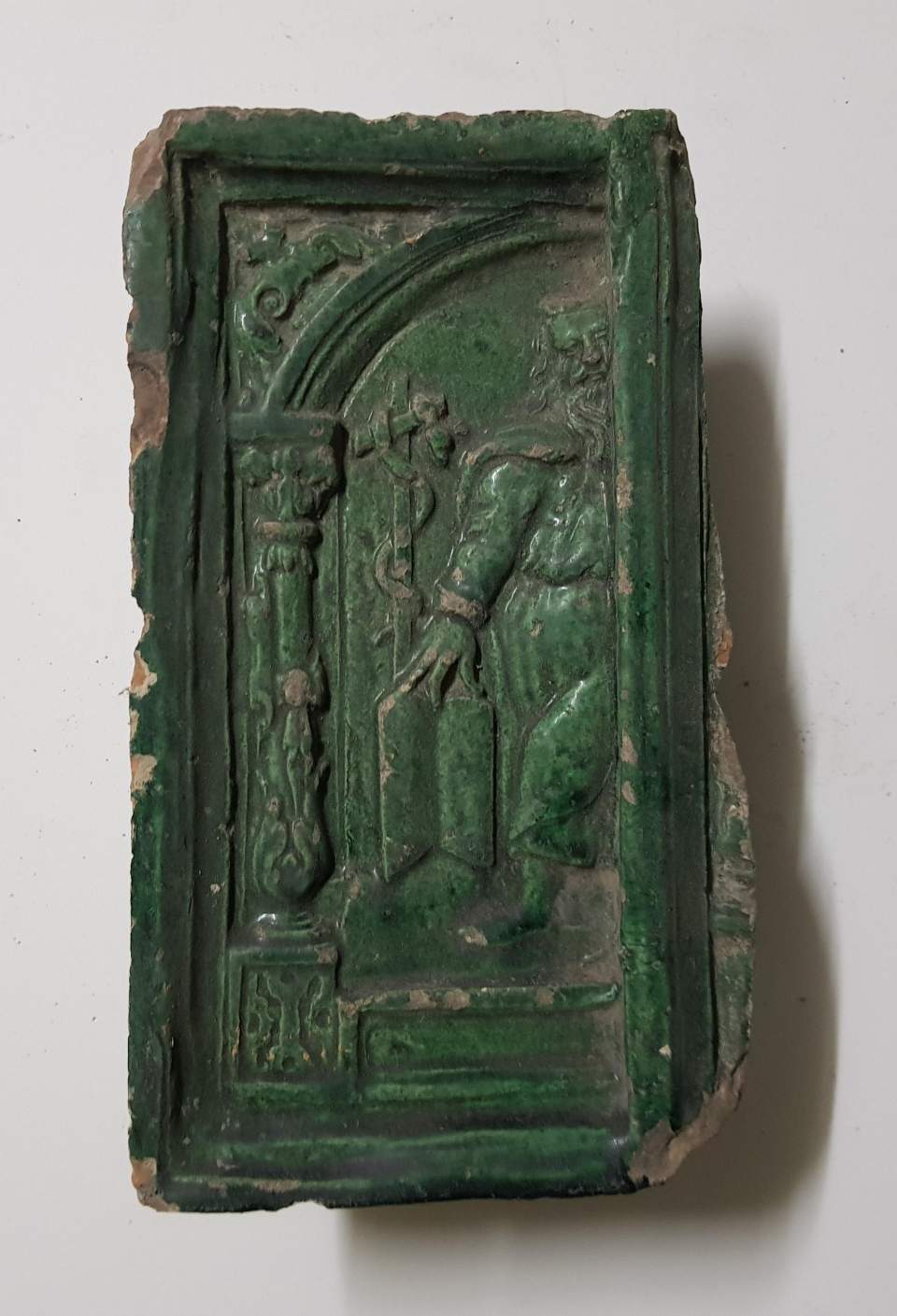 Grüne Ofenkachel, Eck-Blattkacheln, grün, Moses