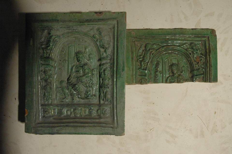 Ofenkachel, Füllkachel, grün, Evangelist Johannes