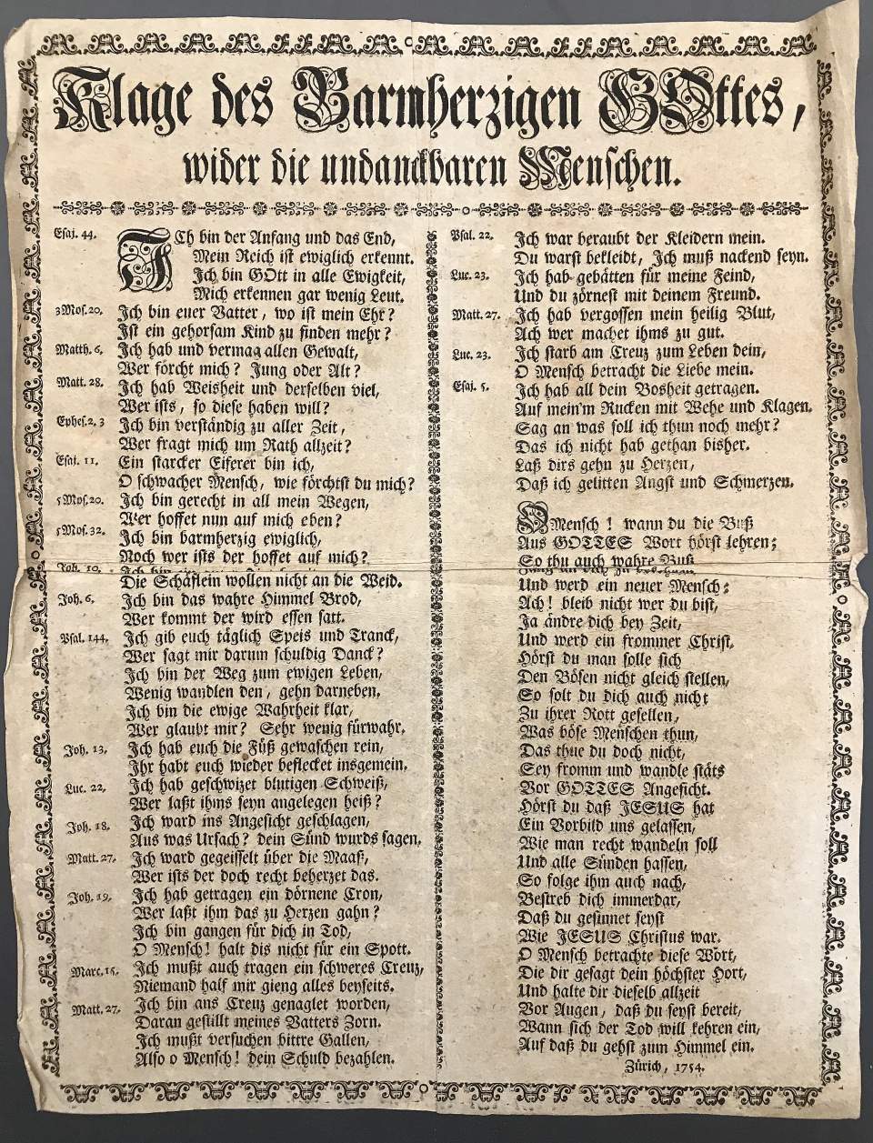 Einzeldruck Blatt Klage des Barmherzigen Gottes