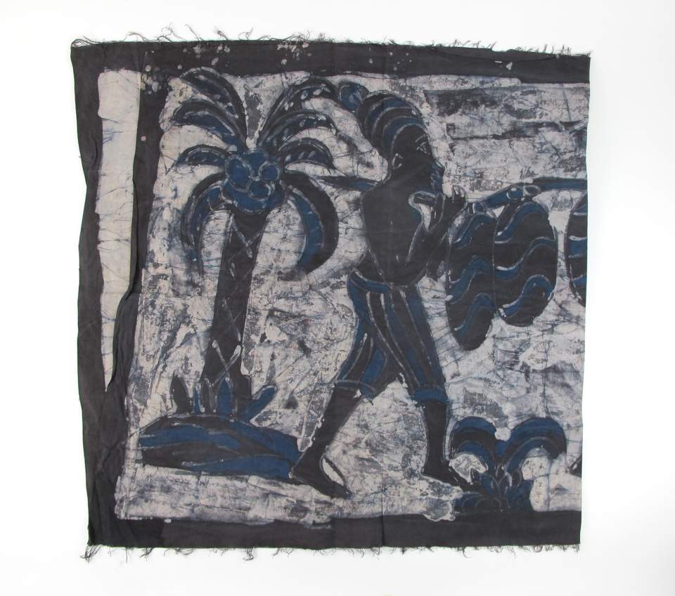 Batik Bildteppich Figurengruppe Fruchtträger 