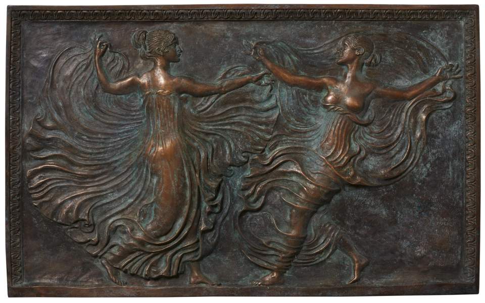 Franz von Stuck, Relief, Bronzerelief, Serpentinentänzerinnen