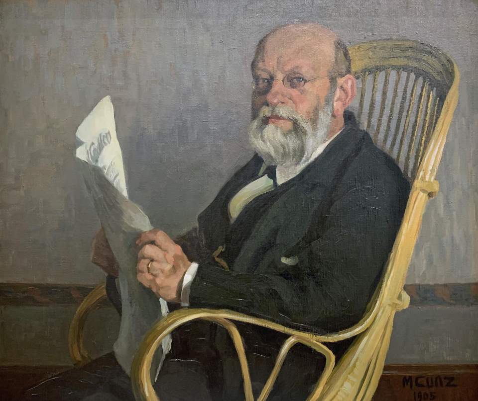 Gemälde, Porträt: Der Zeitungsleser Carl Andreas Cunz 1838 - 1922
