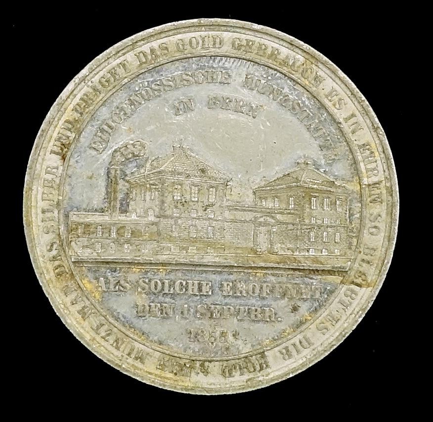 Medaille auf die Eröffnung der eidg. Münzstätte in Bern 1855